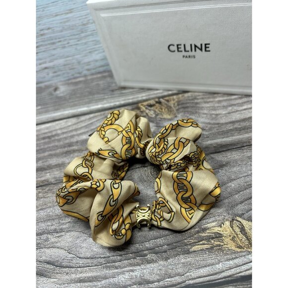 Lot Of 3 Celine Logo Triomphe Scrunchies Hair Band Silk Multicolor - Picture 3 of 5